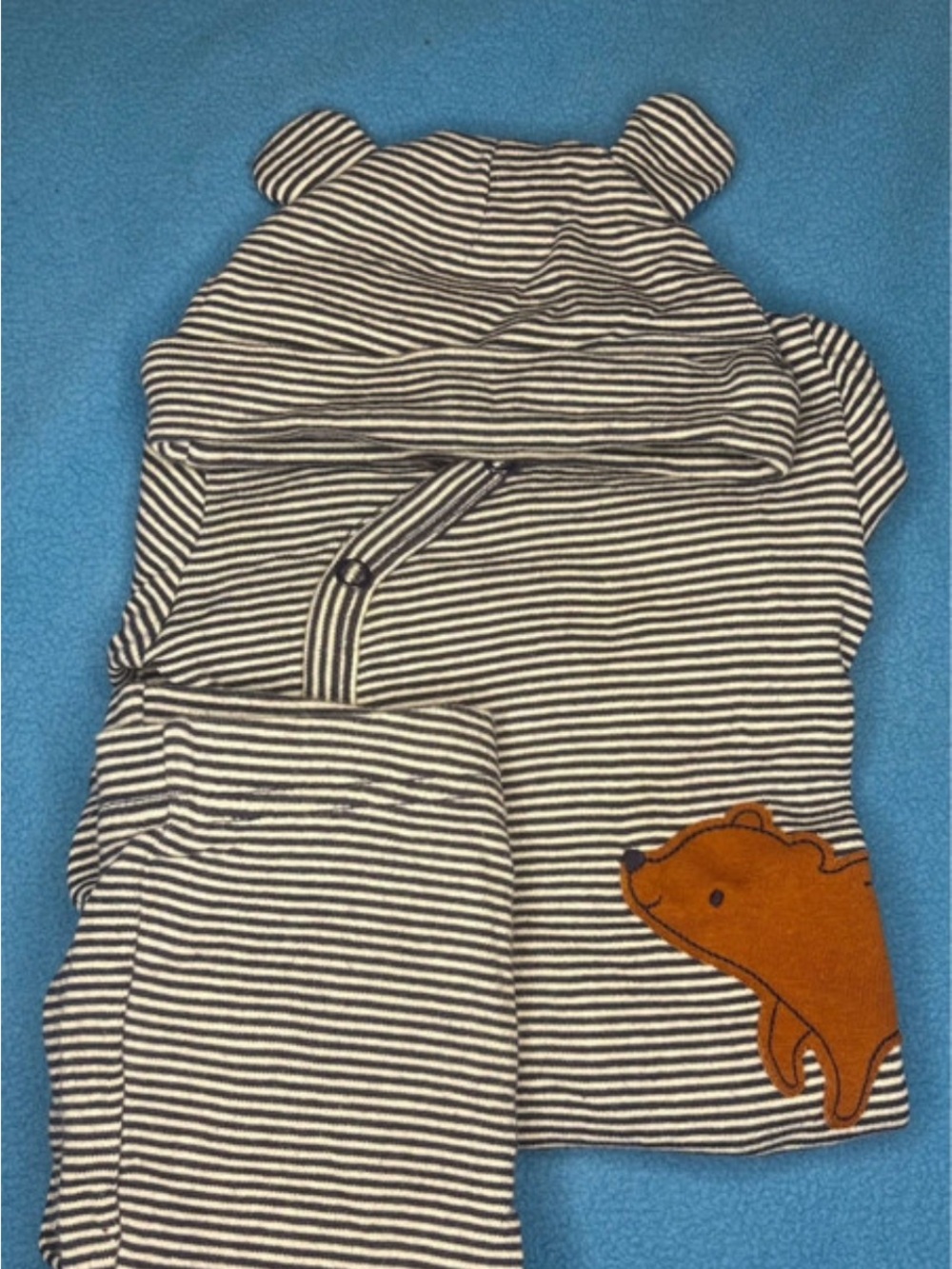 Striped Navy and White Baby One-Piece with Bear Appliqué